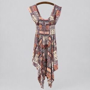 Shore Drive Dress PLUS One Size Patchwork Print Henkie Hem Multicolor Boho Artsy